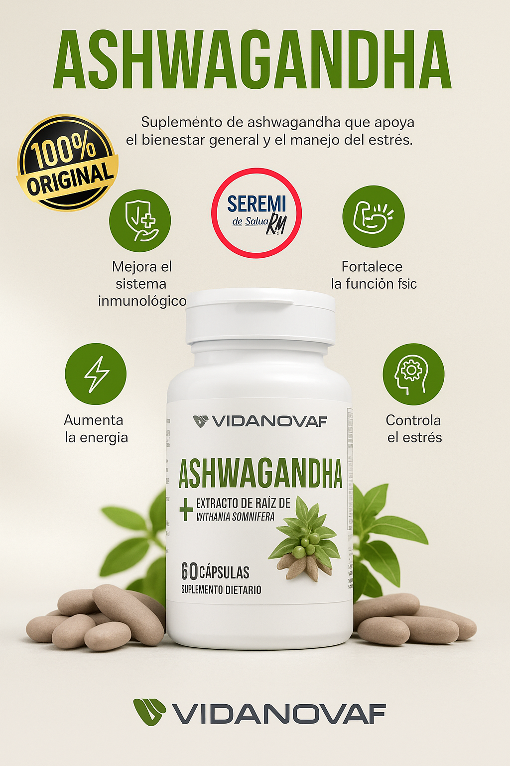 Ashwagandha + Magnesio 1000mg 60 CAPS +🔥 OFERTA EXCLUSIVA con ENVIO GRATIS🚚 + 50% DESCUENTO🎁